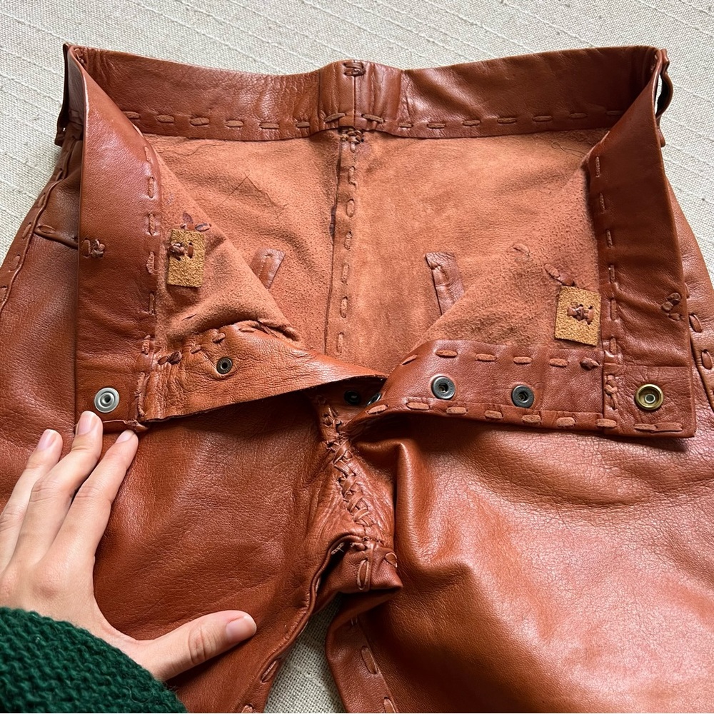 Vintage 1970s Whipstitched Buckskin Leather Flare Pants - Picture 16 of 16